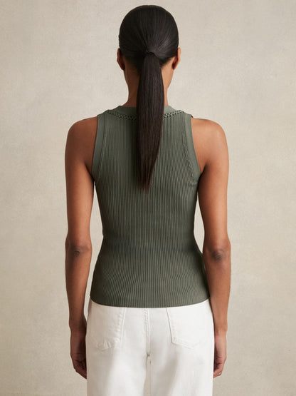 Craft-Stitch Rib-Knit Vest in Khaki Green Women | Reiss