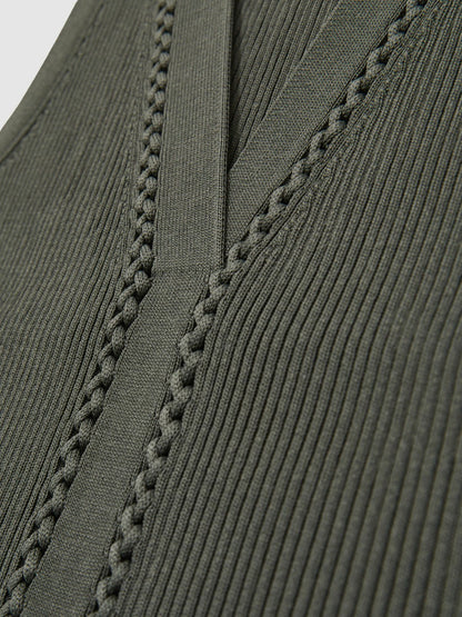 Craft-Stitch Rib-Knit Vest in Khaki Green Women | Reiss