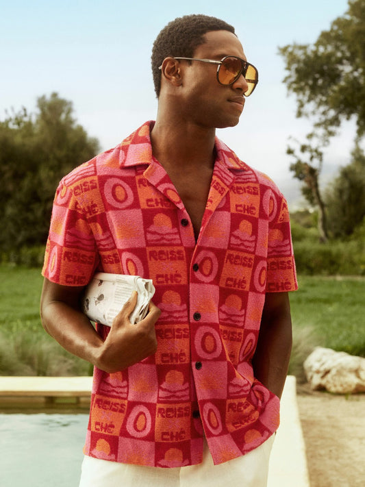 | Ché Sunset Towelling Shirt in Pink Men | Reiss
