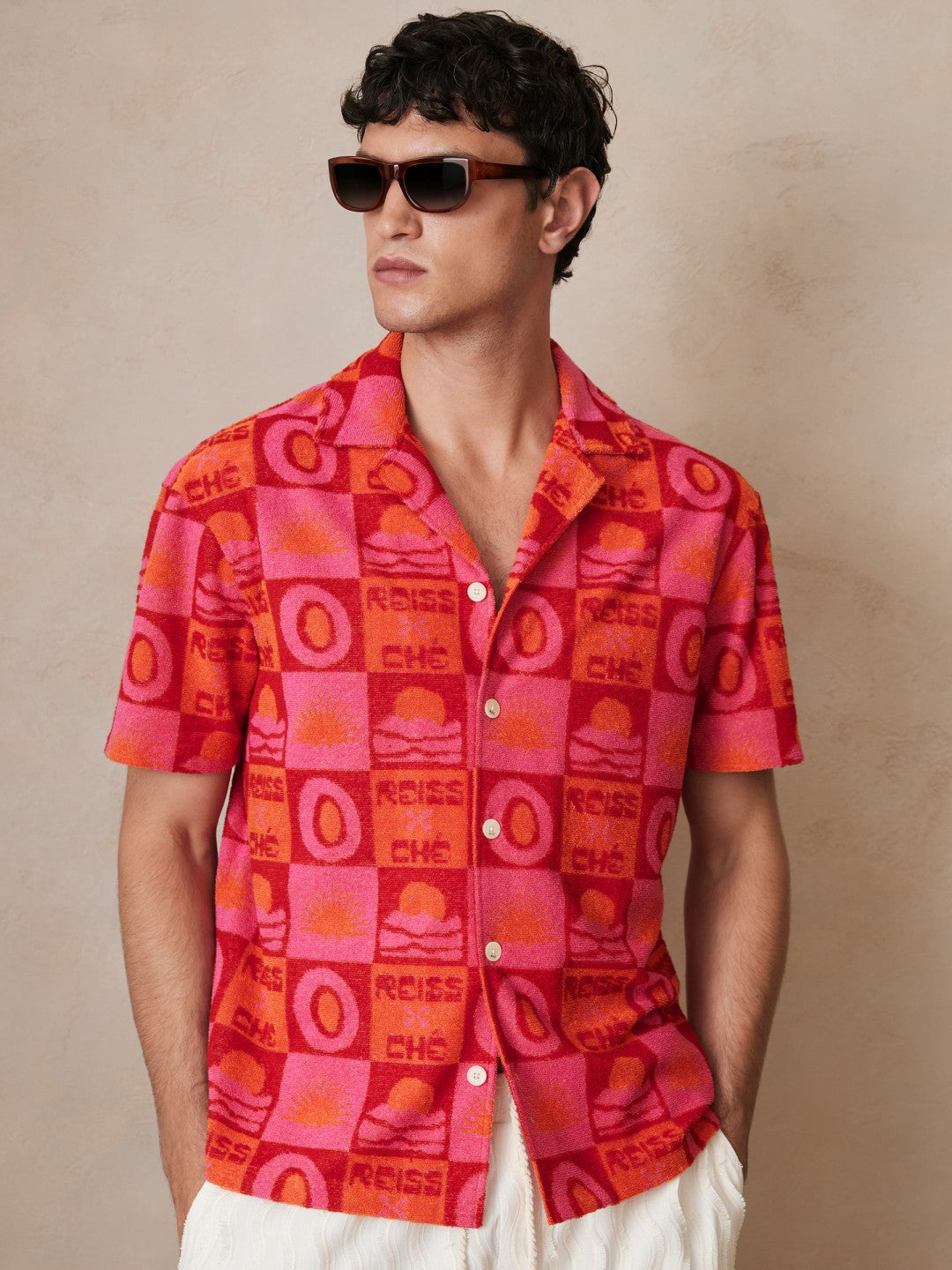 | Ché Sunset Towelling Shirt in Pink Men | Reiss