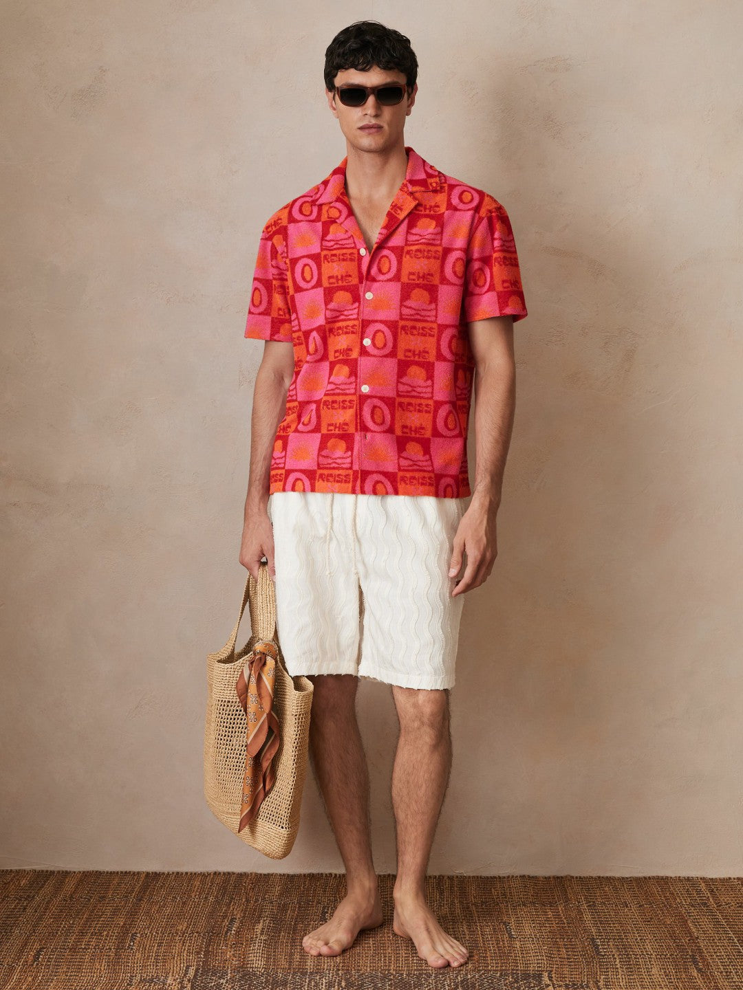 | Ché Sunset Towelling Shirt in Pink Men | Reiss