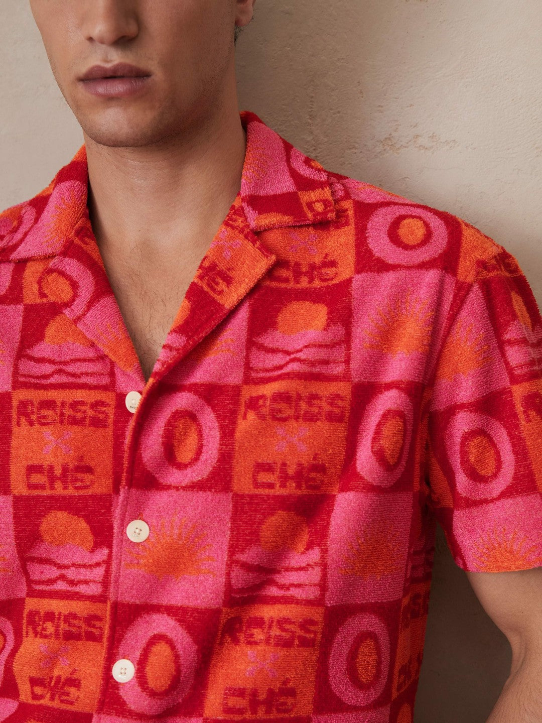 | Ché Sunset Towelling Shirt in Pink Men | Reiss