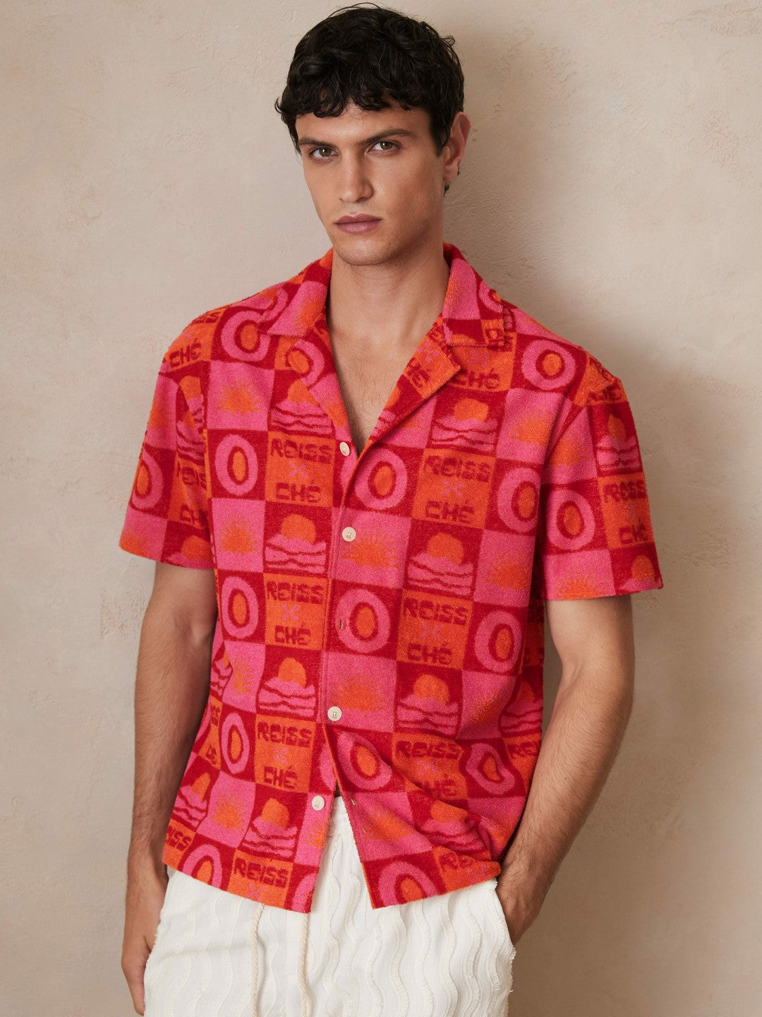 | Ché Sunset Towelling Shirt in Pink Men | Reiss