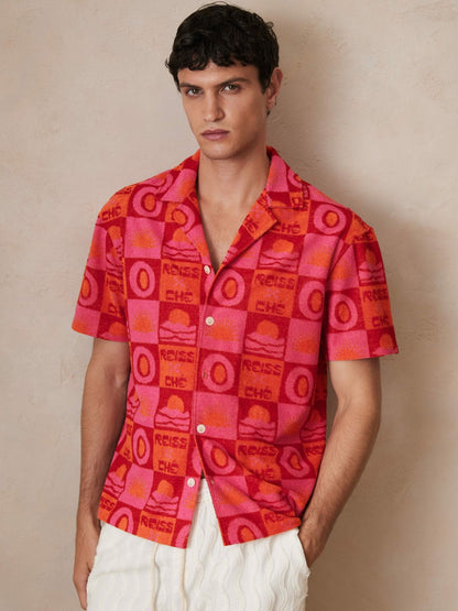 | Ché Sunset Towelling Shirt in Pink Men | Reiss