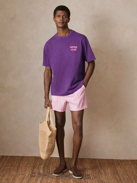 | Ché Cotton Palm-Print T-Shirt in Purple Men | Reiss