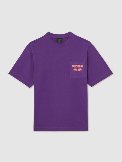 | Ché Cotton Palm-Print T-Shirt in Purple Men | Reiss