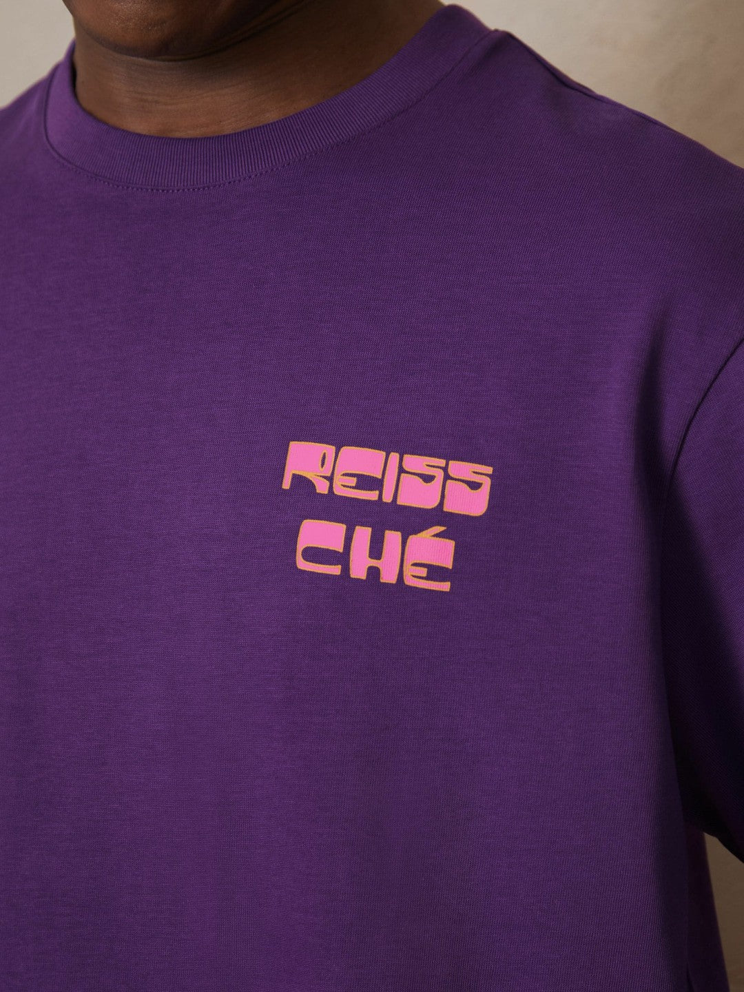 | Ché Cotton Palm-Print T-Shirt in Purple Men | Reiss