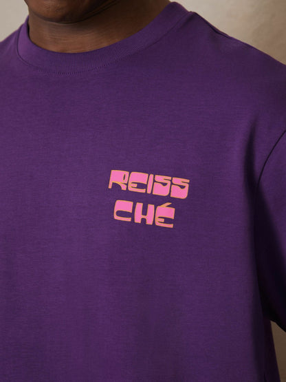 | Ché Cotton Palm-Print T-Shirt in Purple Men | Reiss