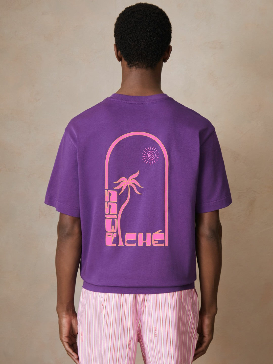 | Ché Cotton Palm-Print T-Shirt in Purple Men | Reiss