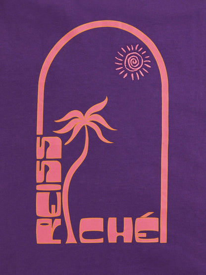 | Ché Cotton Palm-Print T-Shirt in Purple Men | Reiss