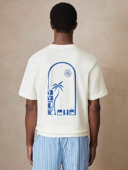 | Ché Cotton Palm-Print T-Shirt in White Men | Reiss