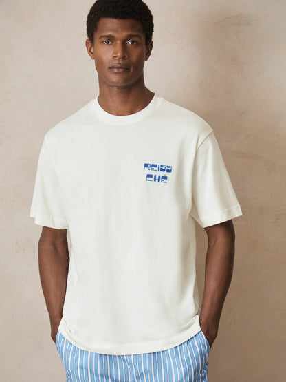 | Ché Cotton Palm-Print T-Shirt in White Men | Reiss