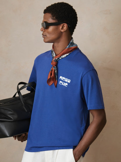 | Ché Cotton Palm-Print T-Shirt in Blue Men | Reiss