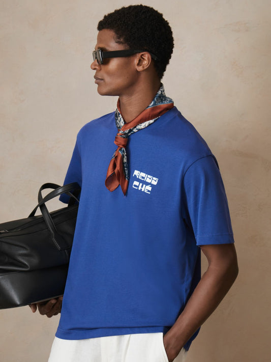 | Ché Cotton Palm-Print T-Shirt in Blue Men | Reiss