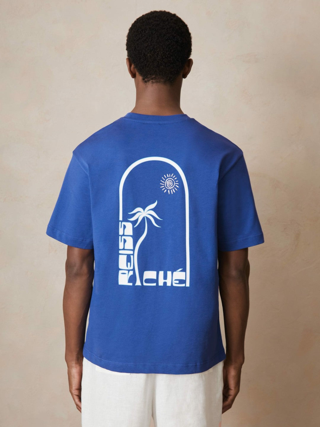 | Ché Cotton Palm-Print T-Shirt in Blue Men | Reiss