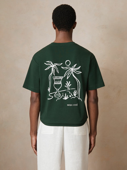 | Ché Cotton Palm-Tree T-Shirt in Green Men | Reiss