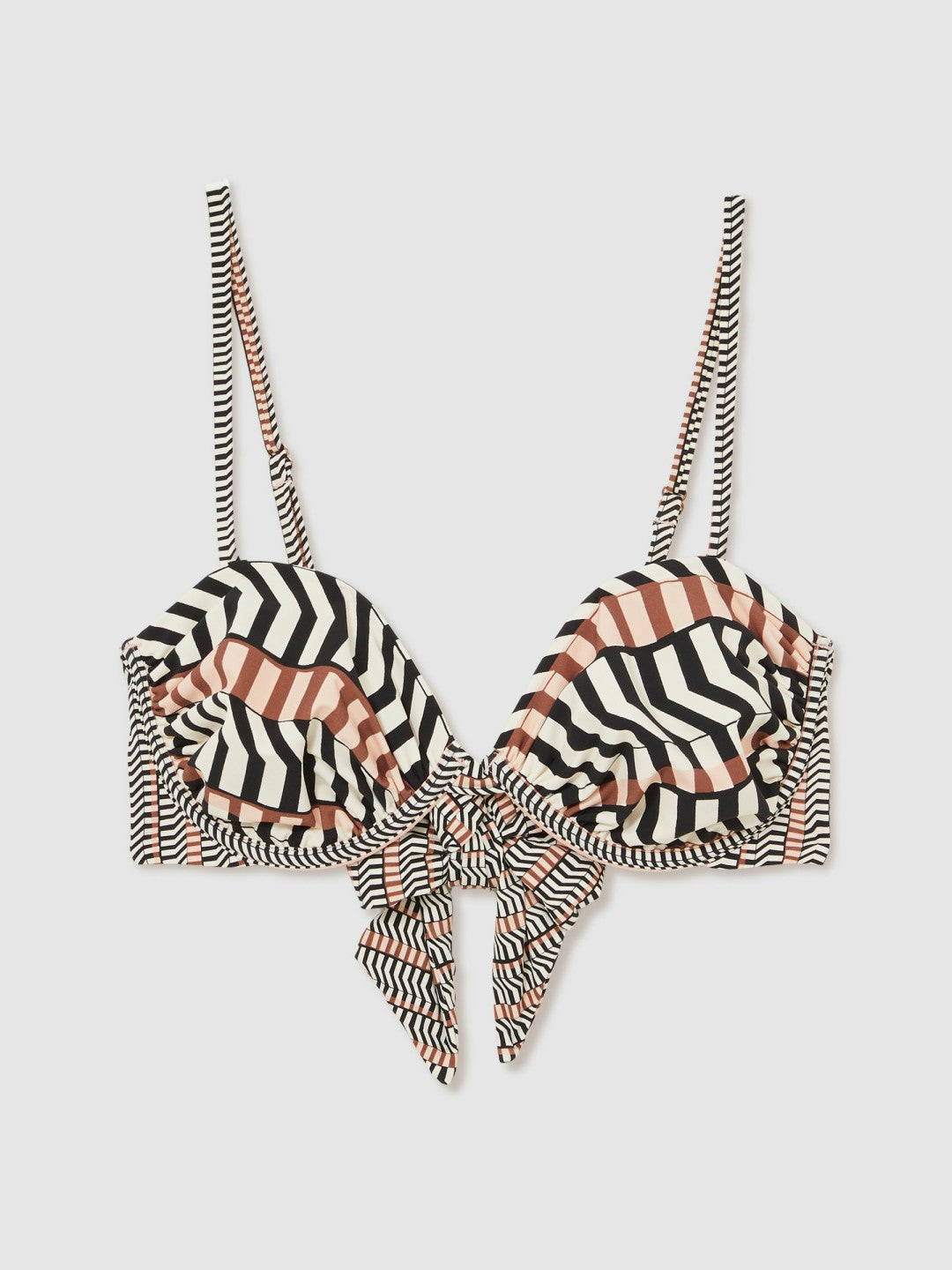 Chevron Stripe Underwired Bikini Top in Black/Brown Women | Reiss