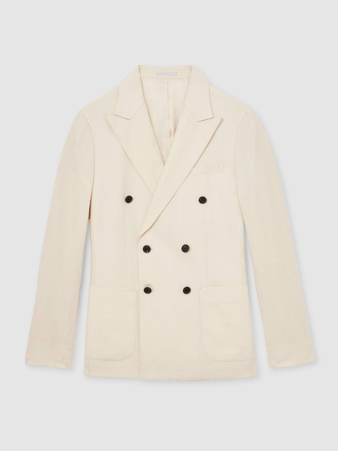 Linen Double-Breasted Suit Slim-Fit Blazer in Stone Men | Reiss
