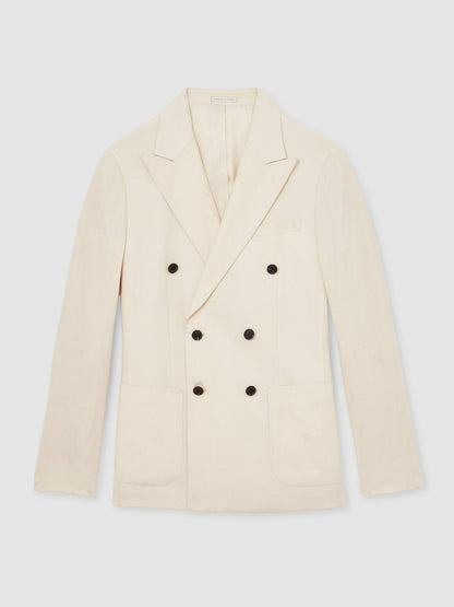 Linen Double-Breasted Suit Slim-Fit Blazer in Stone Men | Reiss