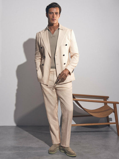 Linen Double-Breasted Suit Slim-Fit Blazer in Stone Men | Reiss
