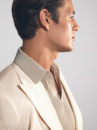 Linen Double-Breasted Suit Slim-Fit Blazer in Stone Men | Reiss