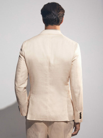 Linen Double-Breasted Suit Slim-Fit Blazer in Stone Men | Reiss