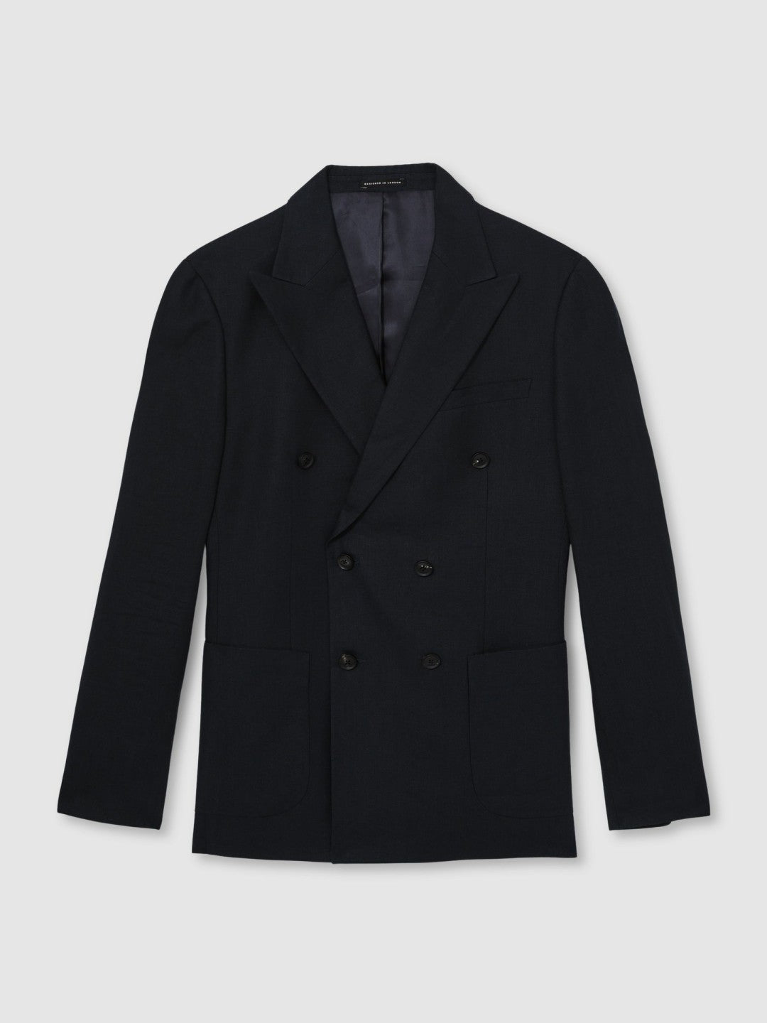 Linen Double-Breasted Suit Slim-Fit Blazer in Navy Men | Reiss
