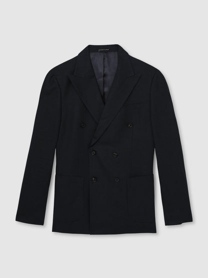Linen Double-Breasted Suit Slim-Fit Blazer in Navy Men | Reiss