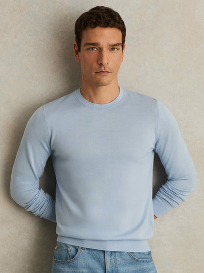 Merino Wool Crew Neck Jumper in Soft Blue Men | Reiss