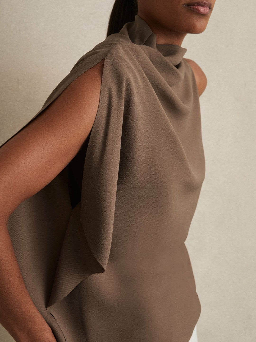 One-Shoulder Draped Top in Mink Women | Reiss