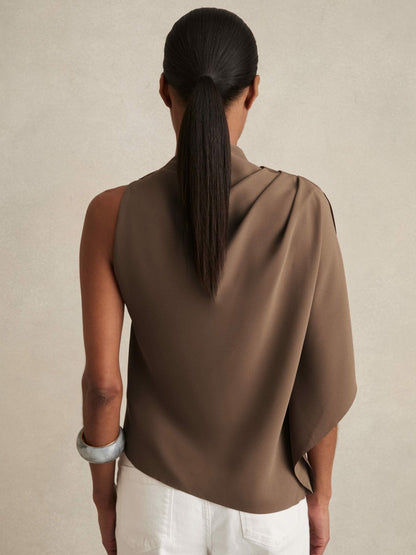 One-Shoulder Draped Top in Mink Women | Reiss