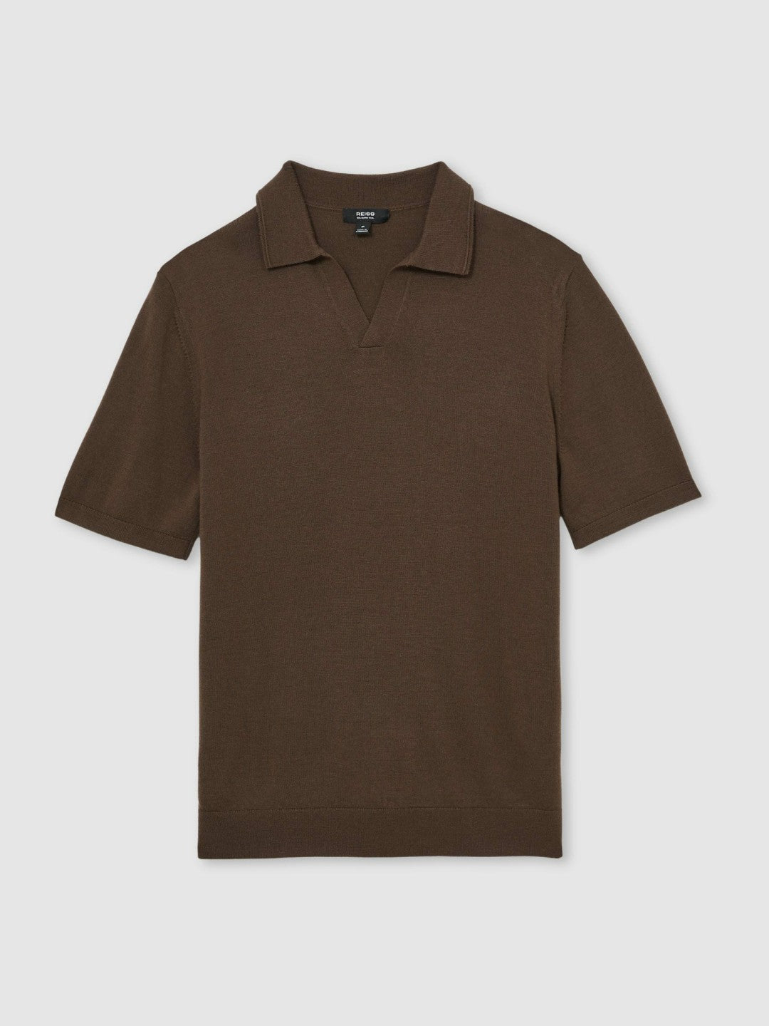 Merino Wool Open Collar Polo Shirt in Chocolate Brown Men | Reiss