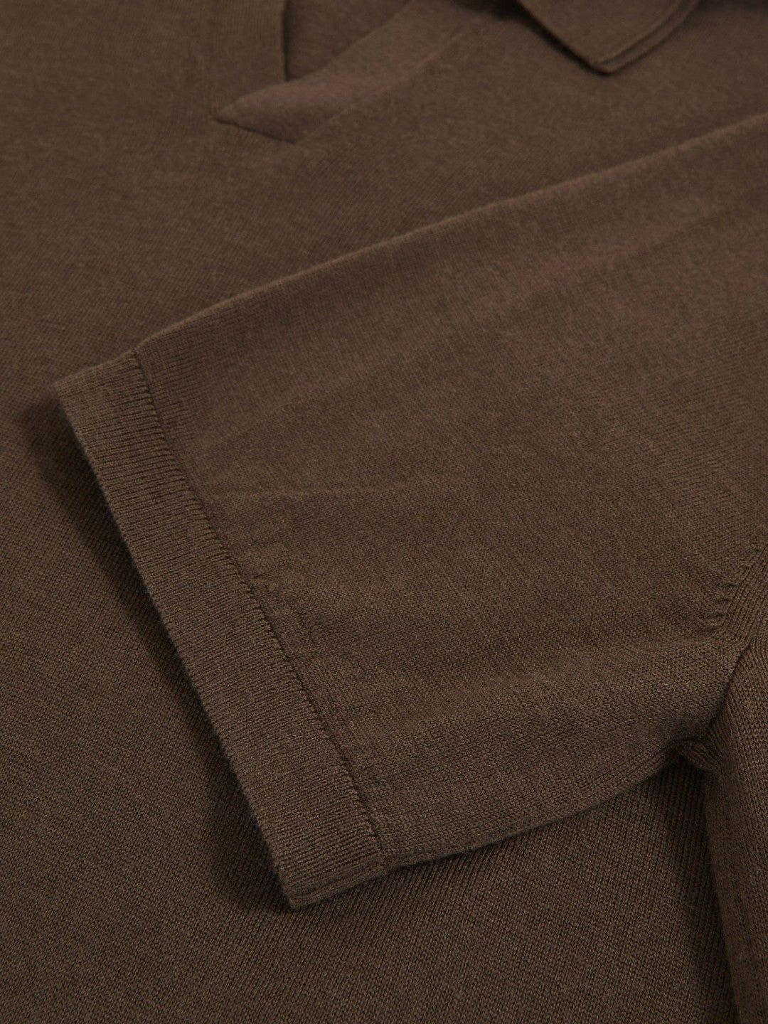 Merino Wool Open Collar Polo Shirt in Chocolate Brown Men | Reiss