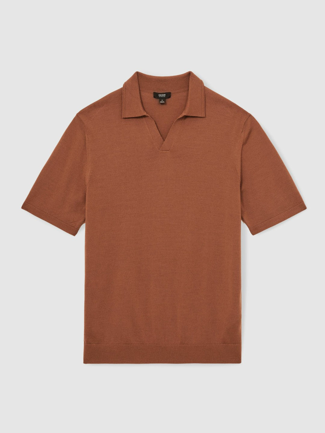 Merino Wool Open Collar Polo Shirt in Cinnamon Brown Men | Reiss