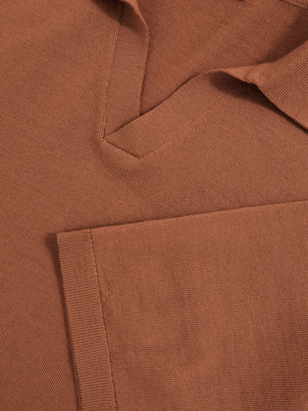 Merino Wool Open Collar Polo Shirt in Cinnamon Brown Men | Reiss