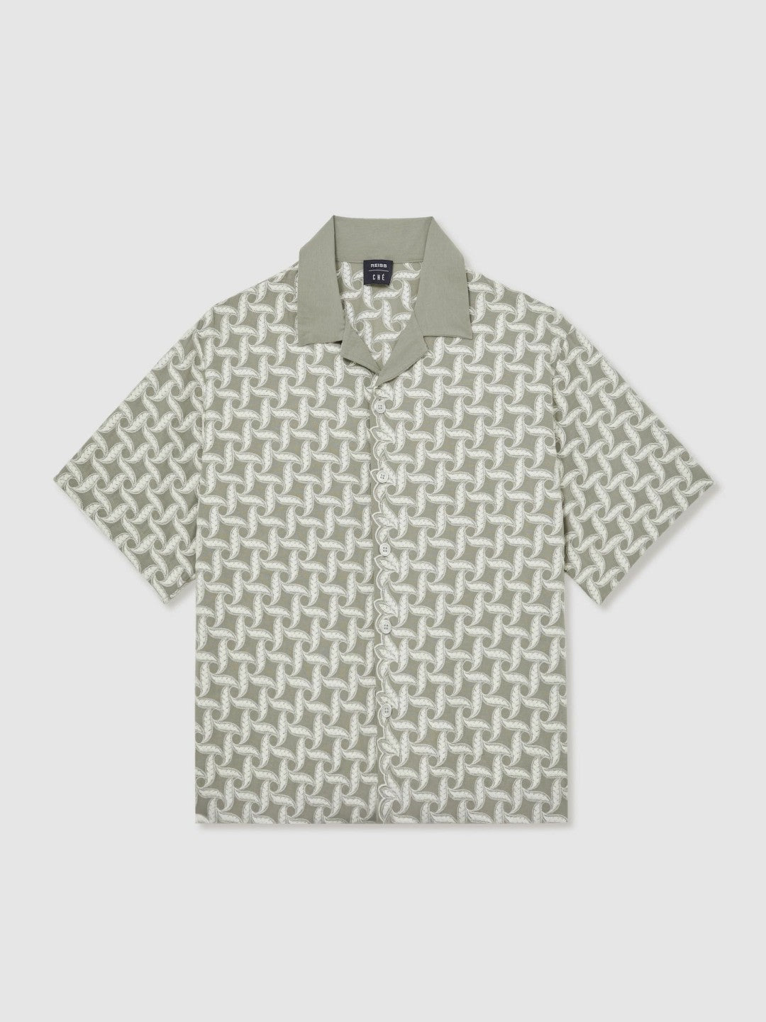 | Ché Motif-Embroidered Shirt in Sage/White Men | Reiss