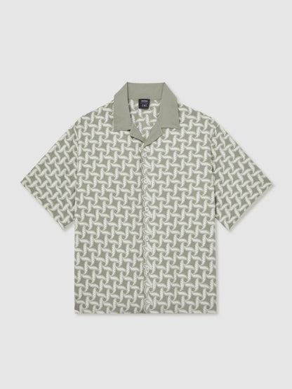 | Ché Motif-Embroidered Shirt in Sage/White Men | Reiss