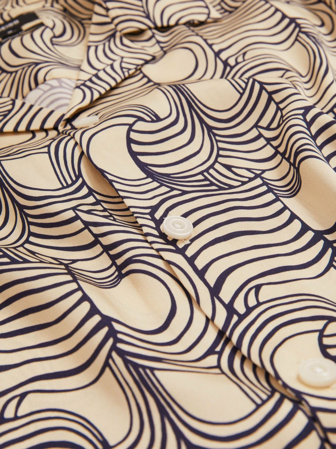 Wave Print Cuban Collar Shirt in Off White/Navy Men | Reiss
