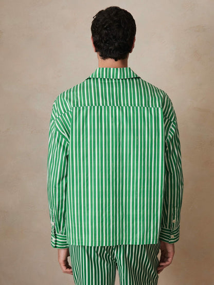 | Ché Poplin Stripe Pocket Shirt in Bright Green/White Men | Reiss
