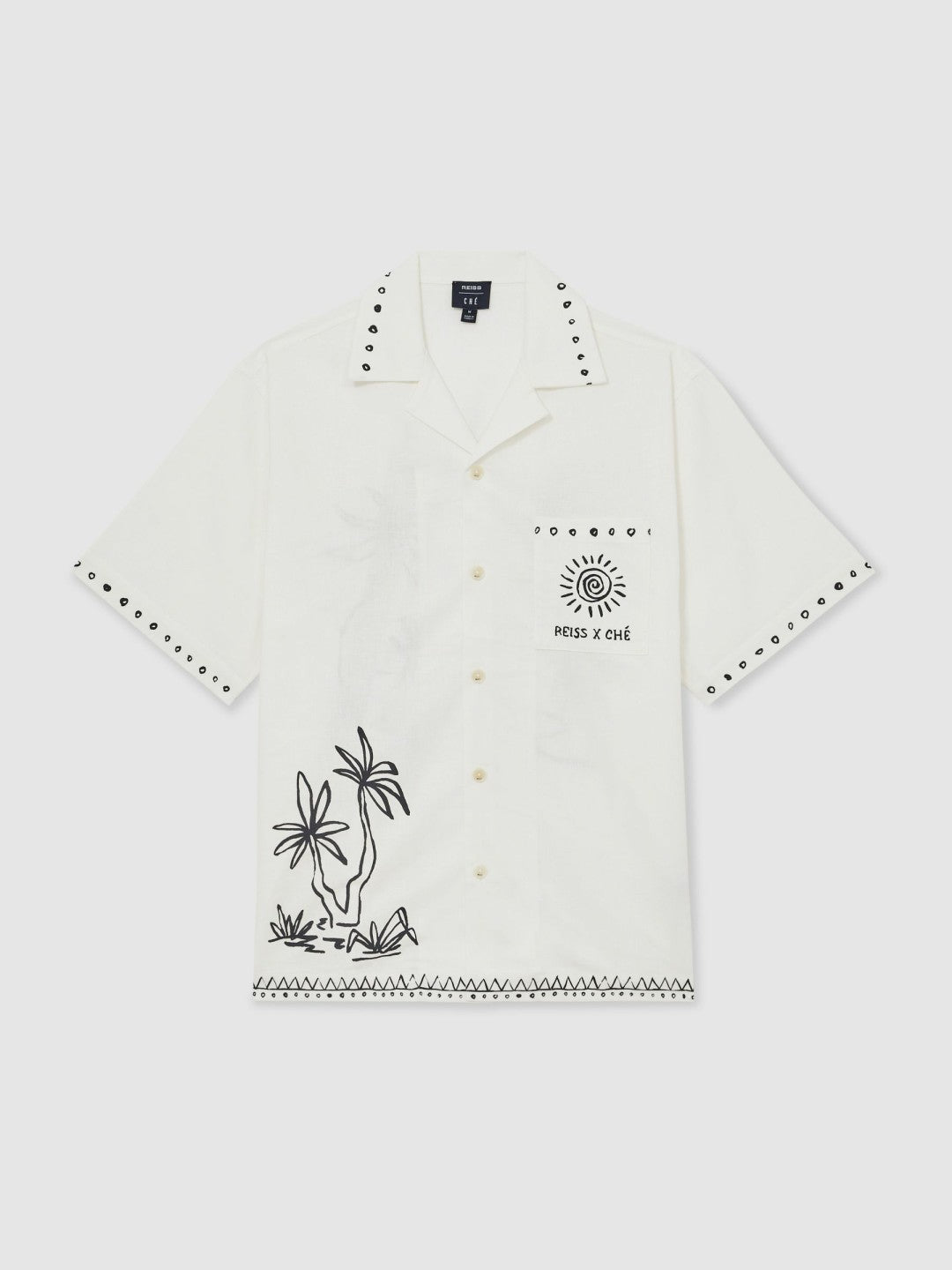 | Ché Cotton-Linen Palm Shirt in White Men | Reiss