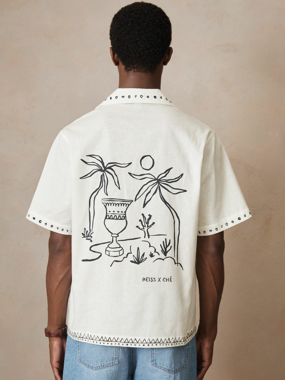 | Ché Cotton-Linen Palm Shirt in White Men | Reiss
