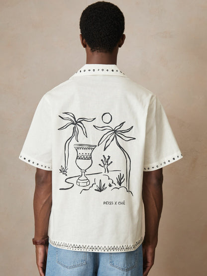 | Ché Cotton-Linen Palm Shirt in White Men | Reiss