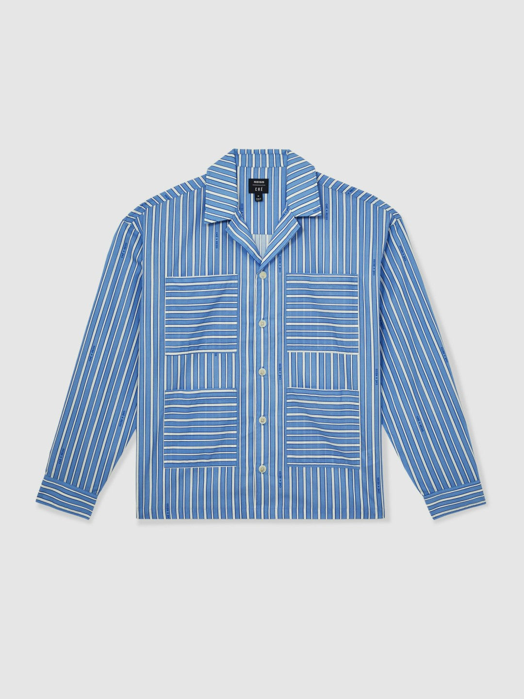 | Ché Poplin Stripe Pocket Shirt in Bright Blue/White Men | Reiss
