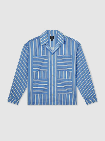 | Ché Poplin Stripe Pocket Shirt in Bright Blue/White Men | Reiss