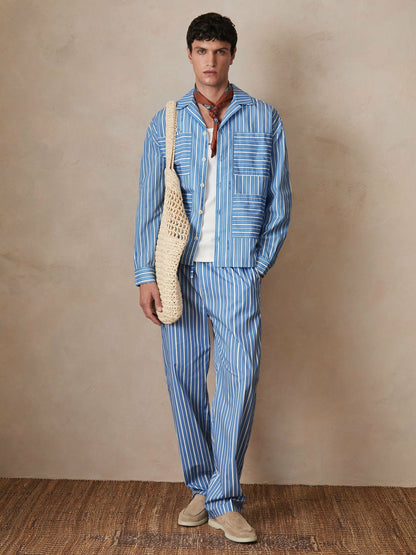 | Ché Poplin Stripe Pocket Shirt in Bright Blue/White Men | Reiss