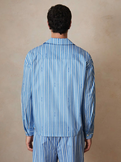 | Ché Poplin Stripe Pocket Shirt in Bright Blue/White Men | Reiss