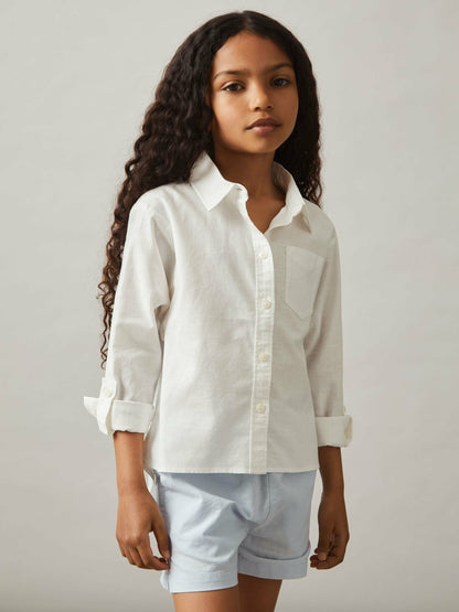 4-9 yrs Linen Roll-Cuff Shirt in Ivory Children & Baby | Reiss