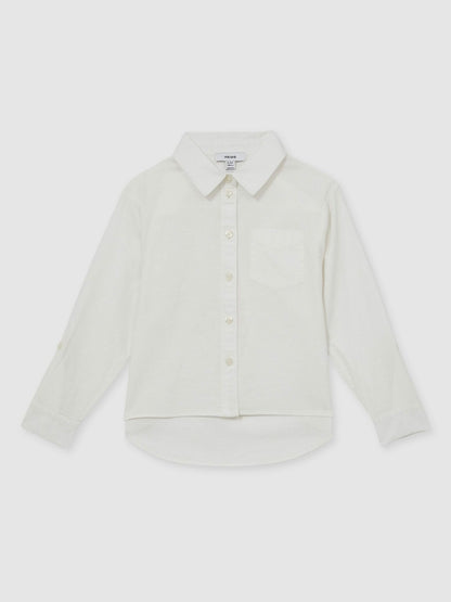 13-14 yrs Linen Roll-Cuff Shirt in Ivory Children & Baby | Reiss