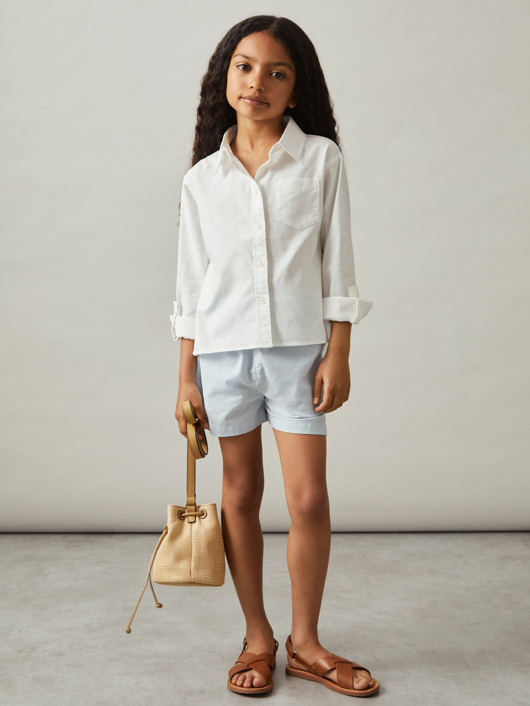 13-14 yrs Linen Roll-Cuff Shirt in Ivory Children & Baby | Reiss