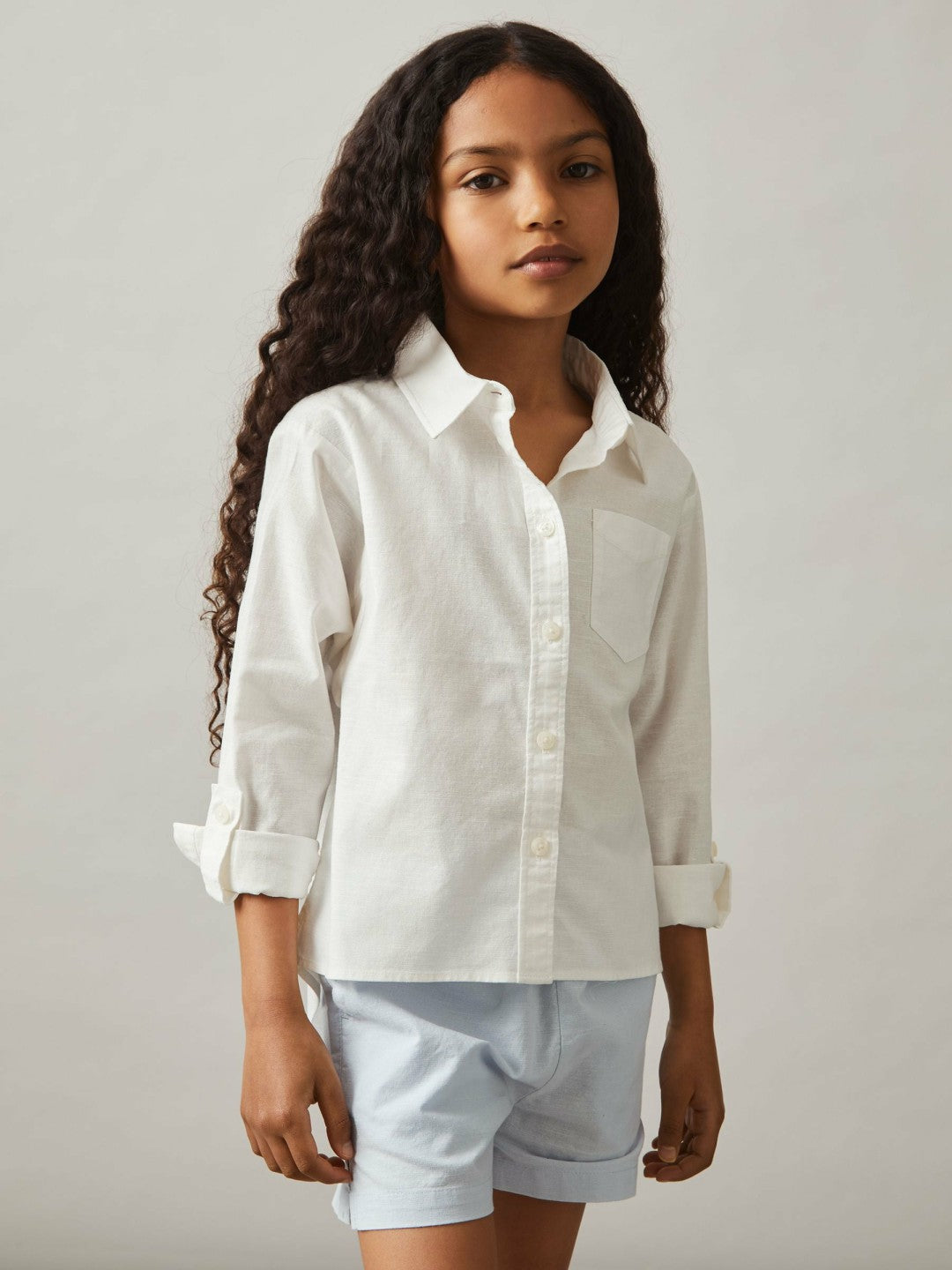 13-14 yrs Linen Roll-Cuff Shirt in Ivory Children & Baby | Reiss